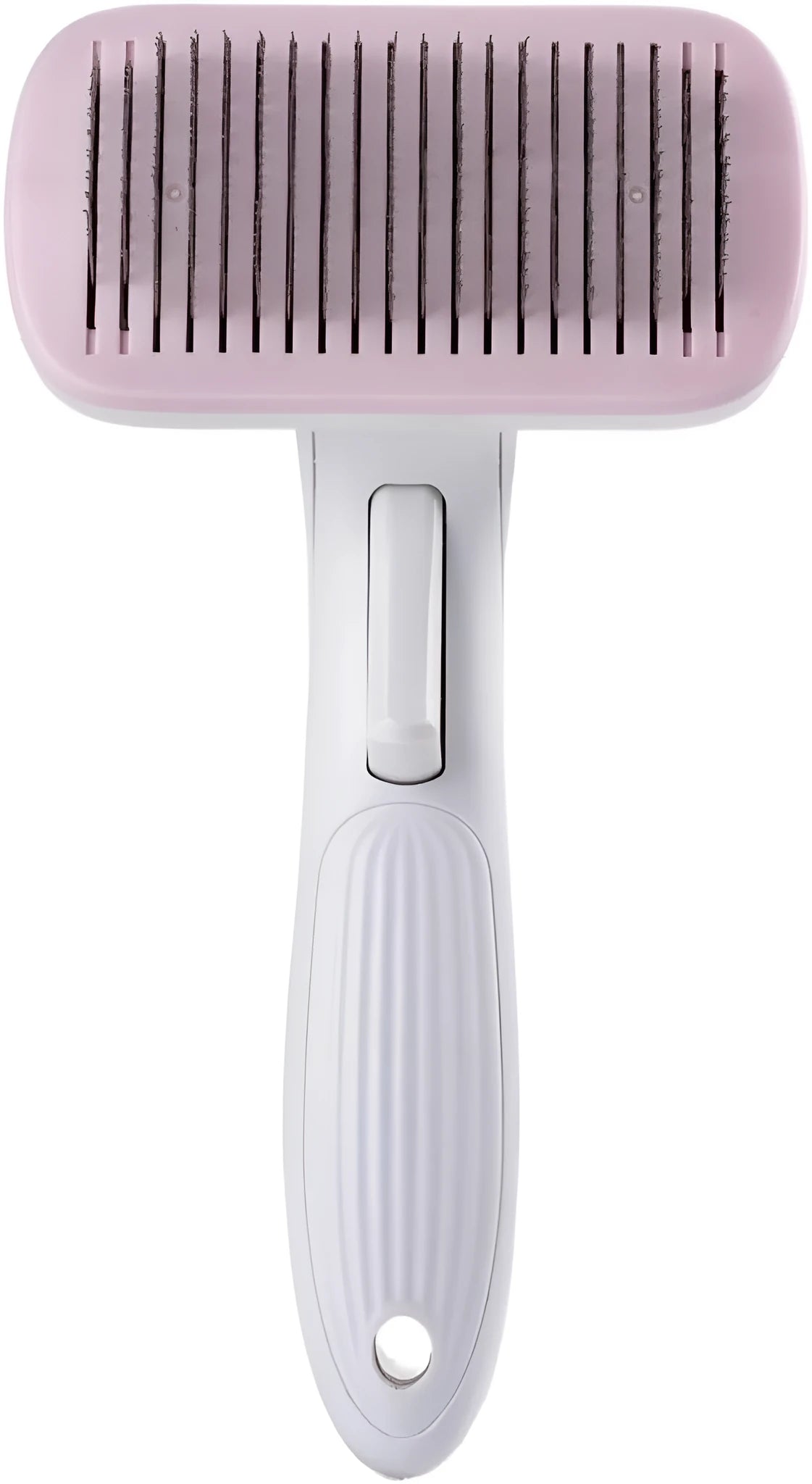 Automatic pet hair removal comb for dogs and cats in blue colour showing one-click button