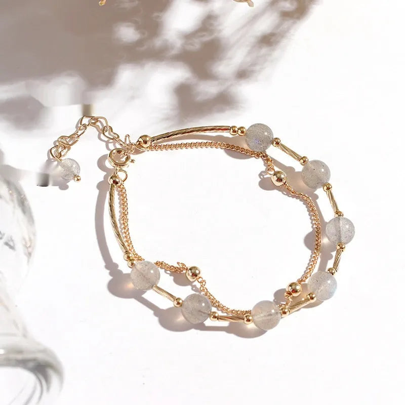 South Korean style crystal double copper tube bracelet with electroplated finish for women