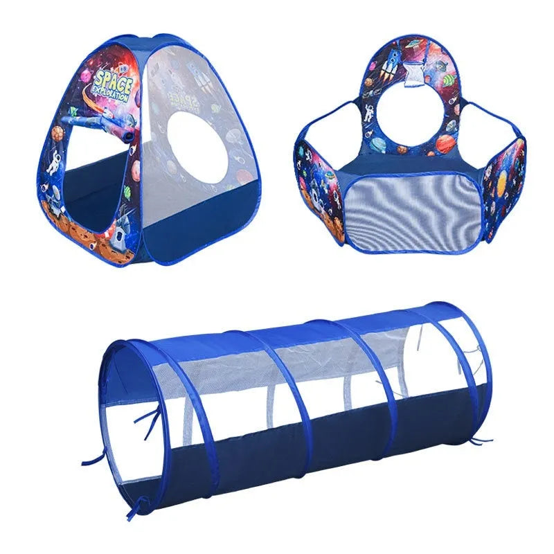 Underwater World three-in-one children's play tent set with tunnel and ball pit in cartoon marine theme.