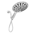 Chrome-finished six-function handheld shower head with ABS plastic housing