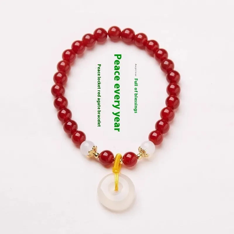 Handmade Chinese style bracelet with natural jinsi jade safety buckle and 6mm agate beads