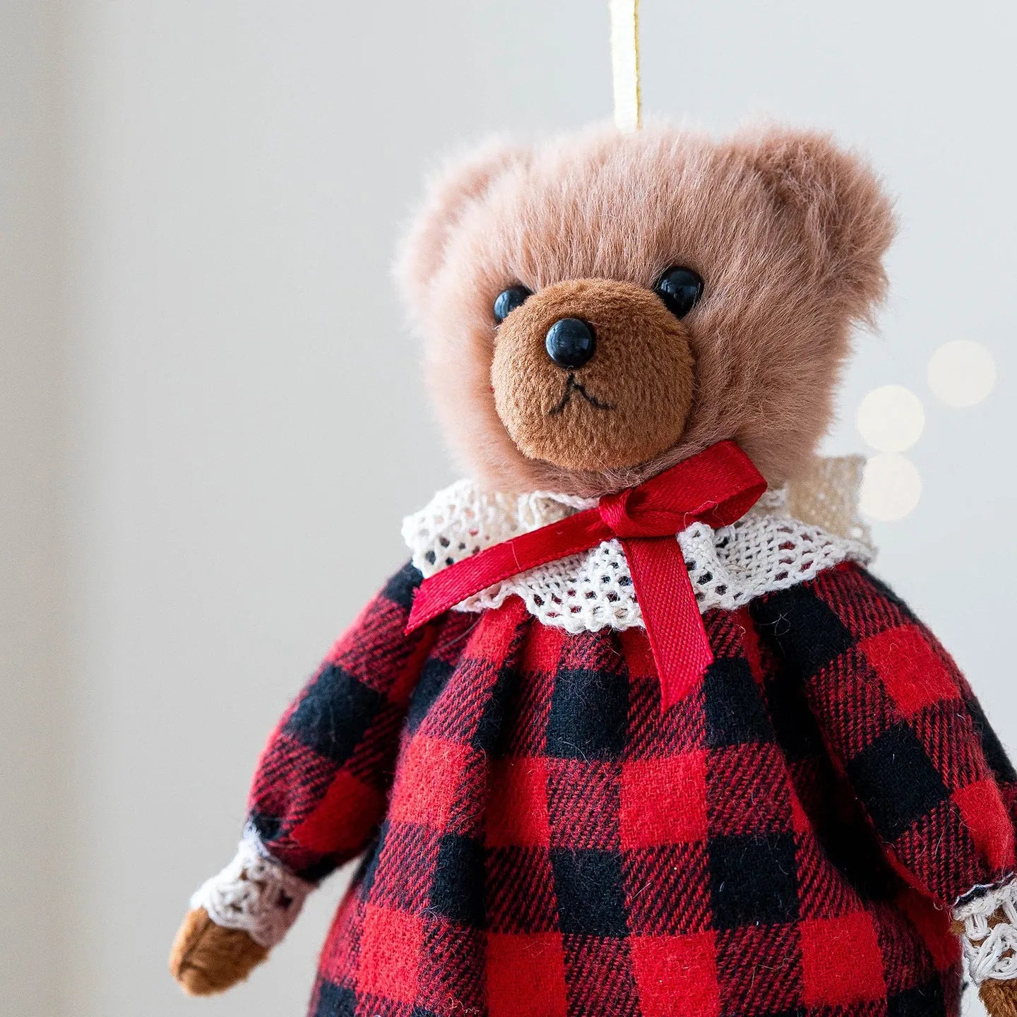 Gentleman bear and princess bear plush doll couple in cotton plaid fabric cartoon style