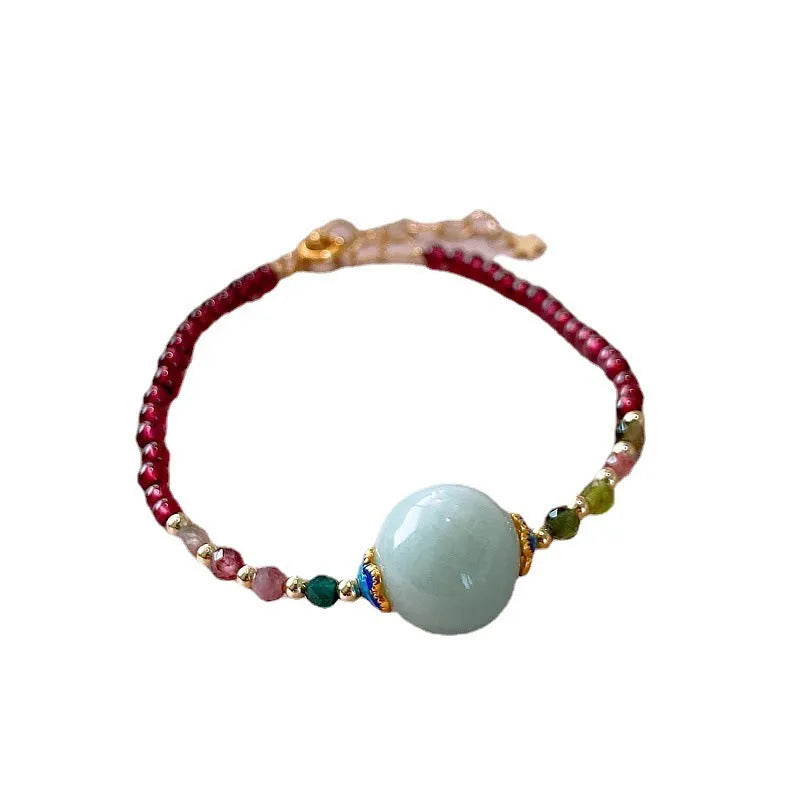 Women's Chinese style garnet tourmaline bracelet with drop shape beads and electroplated finish