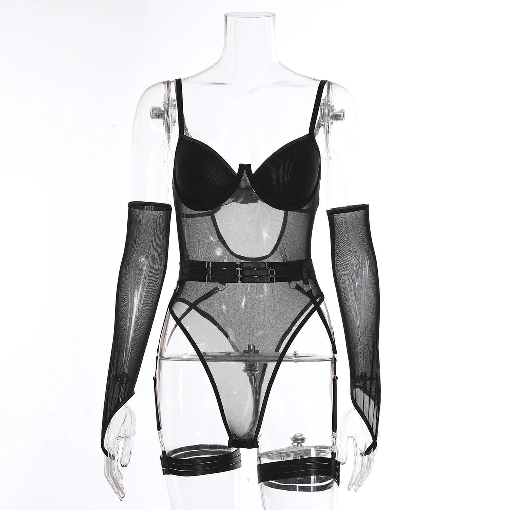Women's transparent mesh jumpsuit in polyester available in multiple colours and S, M, L sizes