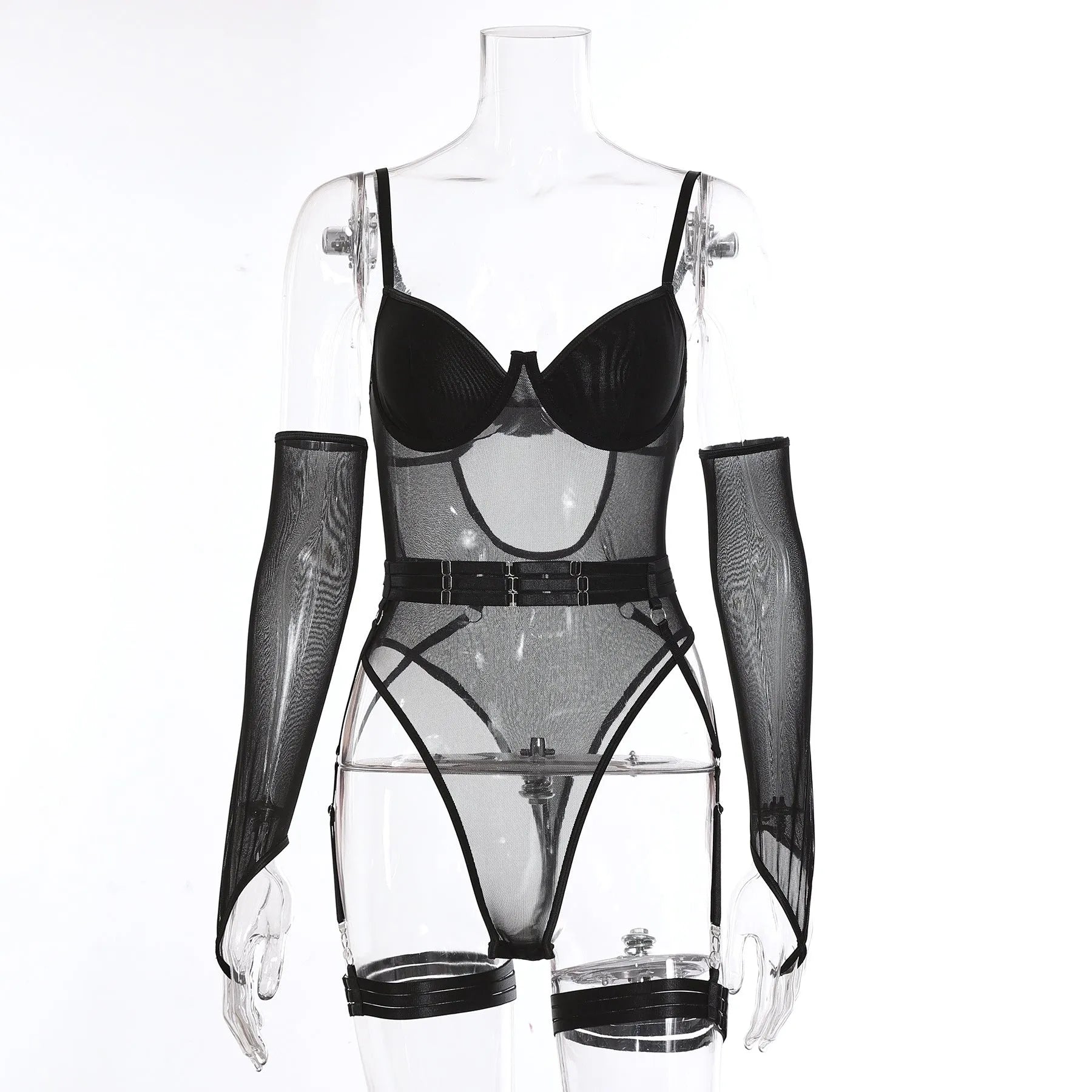 Women's transparent mesh jumpsuit in polyester available in multiple colours and S, M, L sizes