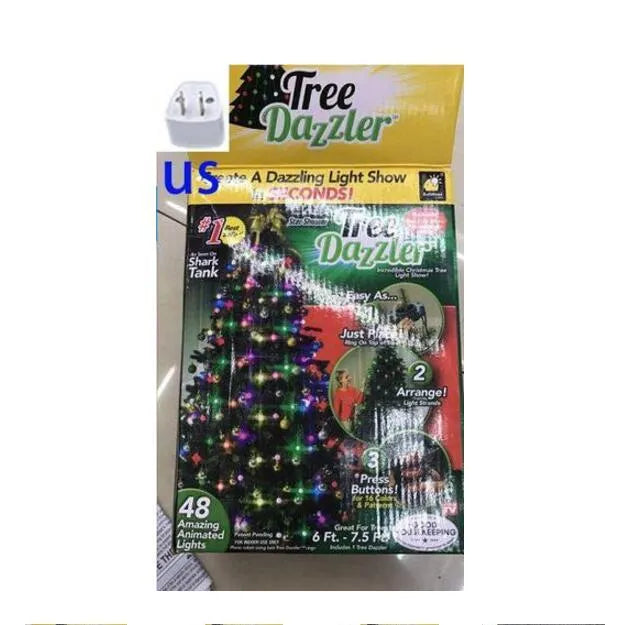 64 LED Dazzler shower tree lights on a Christmas tree, 1.8 metre length, with colourful illumination