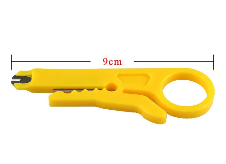 Yellow mini portable wire stripper tool for 0.6mm telephone and network cables.