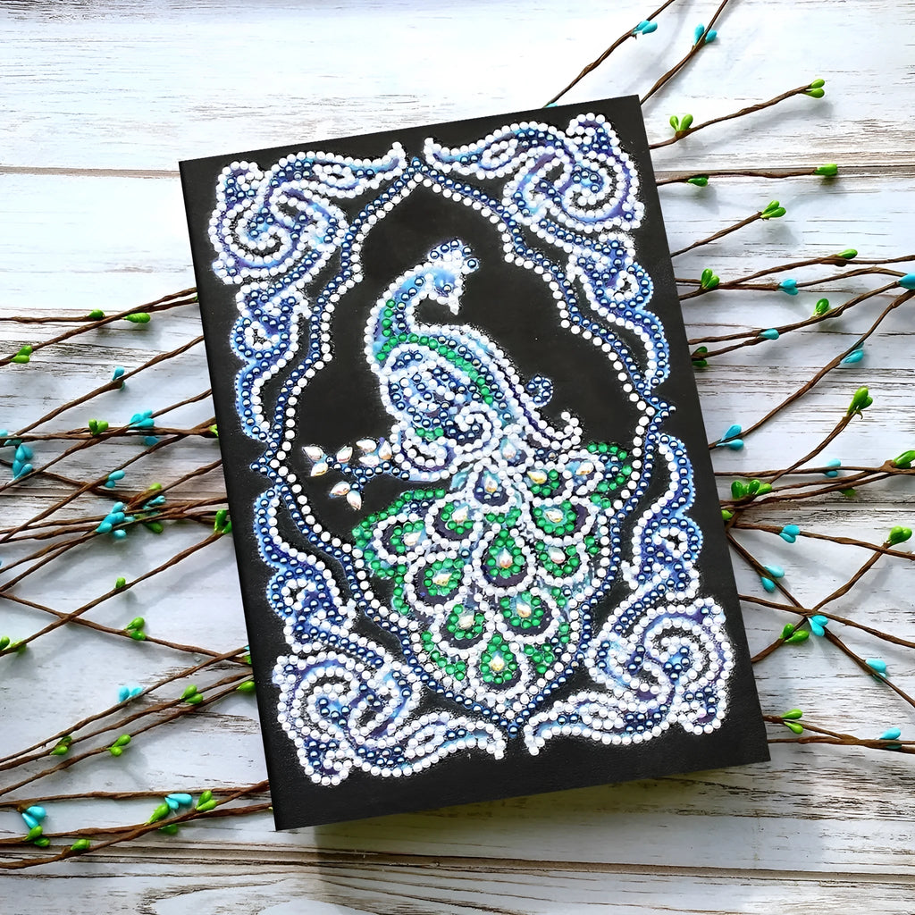 Black A5 hardcover diamond painting journal decorated with shaped and bright drills