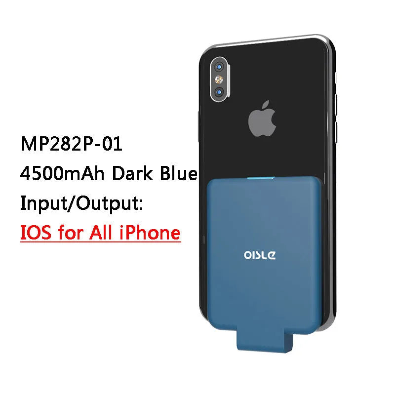 4500mAh back clip battery for iPhone Android Type-C in black, compact size 90mm x 61mm x 9mm