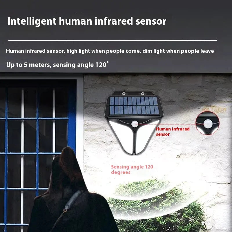 Heart-shaped human induction solar wall lamp mounted on wall with warm light glow
