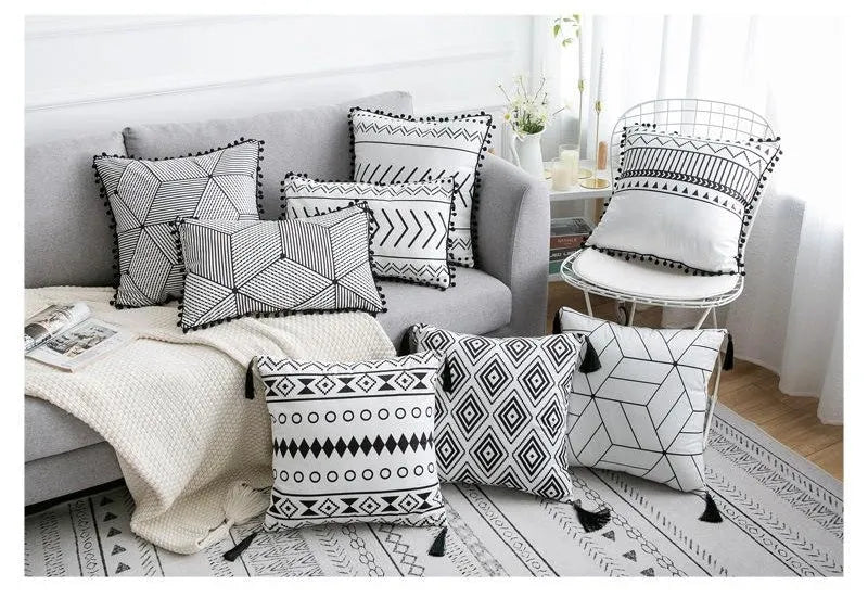Bohemian national throw pillow pillowcase in light gray with pattern for living room sofa decor