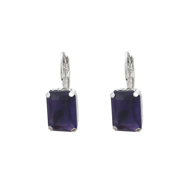 Women's square crystal earrings in copper, 25x10mm, available in purple red and yellow
