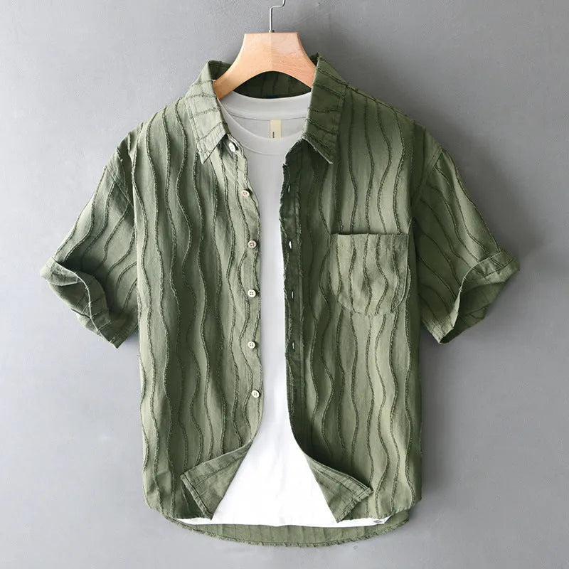 Men's pure cotton short sleeve casual shirt in loose fit Japanese style