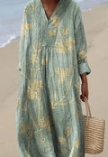 Women's floral shirt dress with 3D printed pattern showing princess silhouette and wide waist design