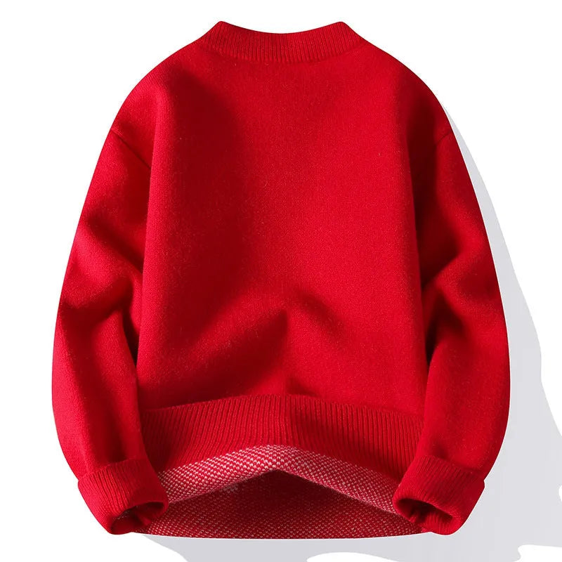 Men's loose fit knitted pullover with ribbed hemline in rabbit fur polyester blend