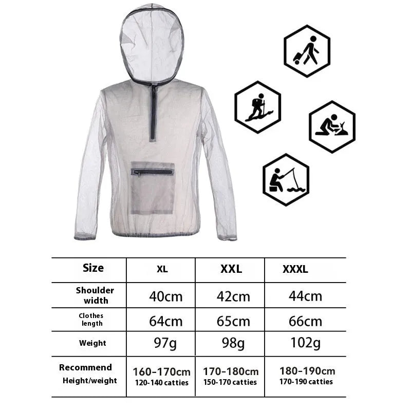 Rayman Jungle Run breathable insect-proof jacket in smoky gray mesh cloth for outdoor mountaineering and jungle crossing