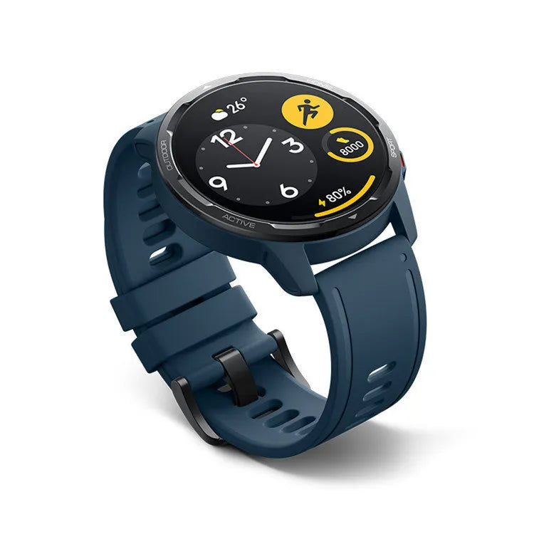 Smart watch with dual band GPS and motion pedometer features, swimming waterproof rating, and silicone wrist strap