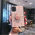 Gold diamond-style ring stand phone grip compatible with iPhone models, rose and white colour options