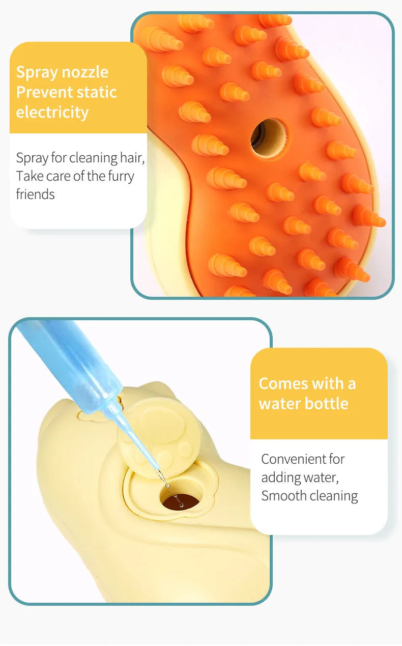 Yellow electric pet massage cleaning brush with ABS silicone bristles, measuring 6.5cm x 11.3cm