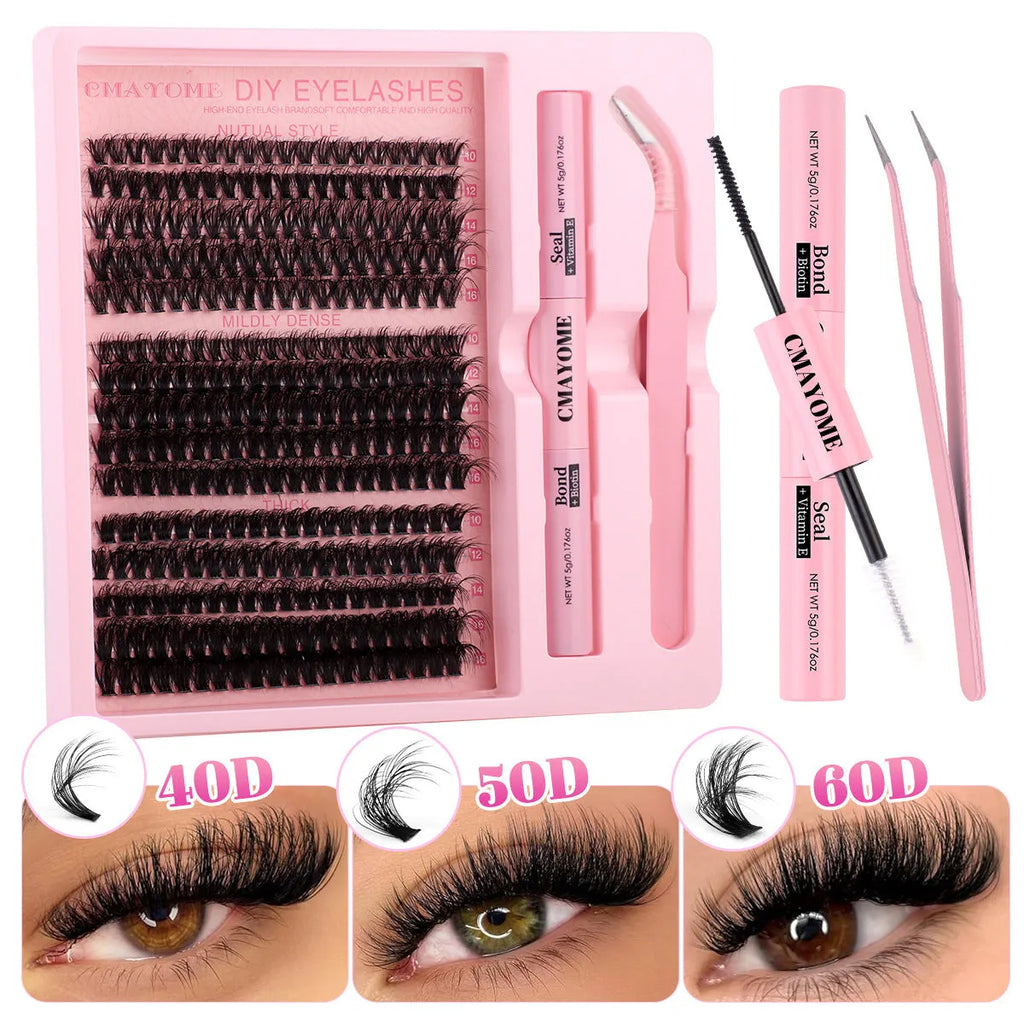 DIY segment cluster false eyelashes extension kit with synthetic fibre lashes and application tweezers
