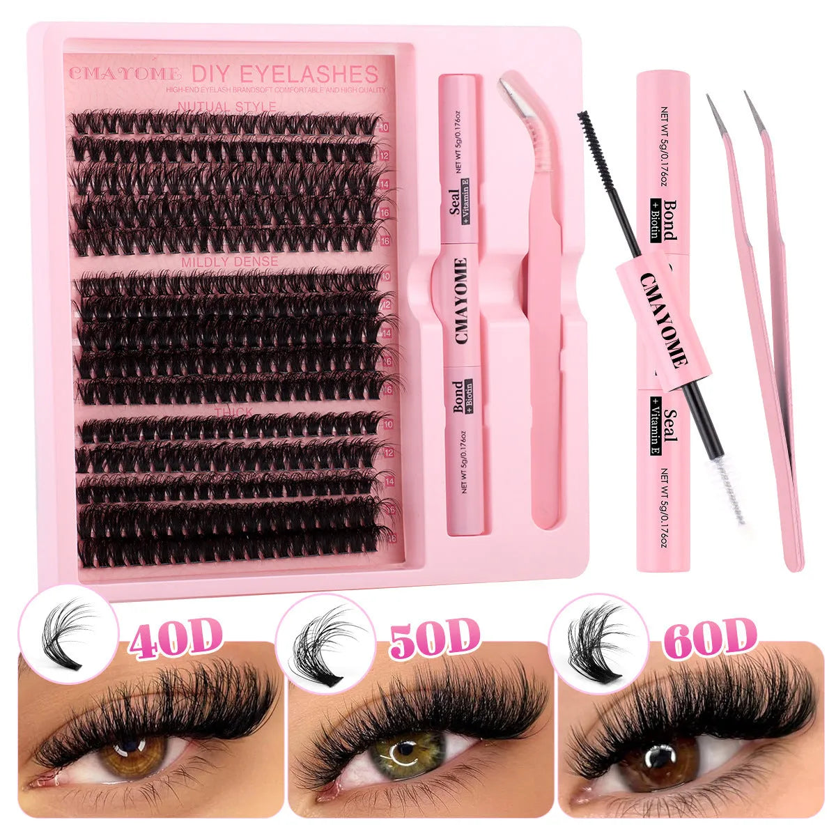 DIY segment cluster false eyelashes extension kit with synthetic fibre lashes and application tweezers