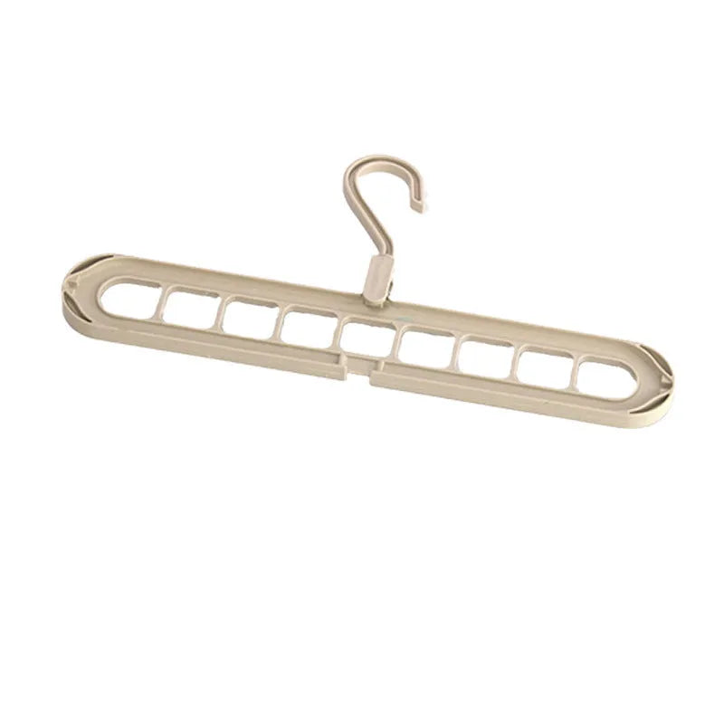 Multifunctional plastic hanger with nine holes for trousers in beige, blue, gray, green, pink colours