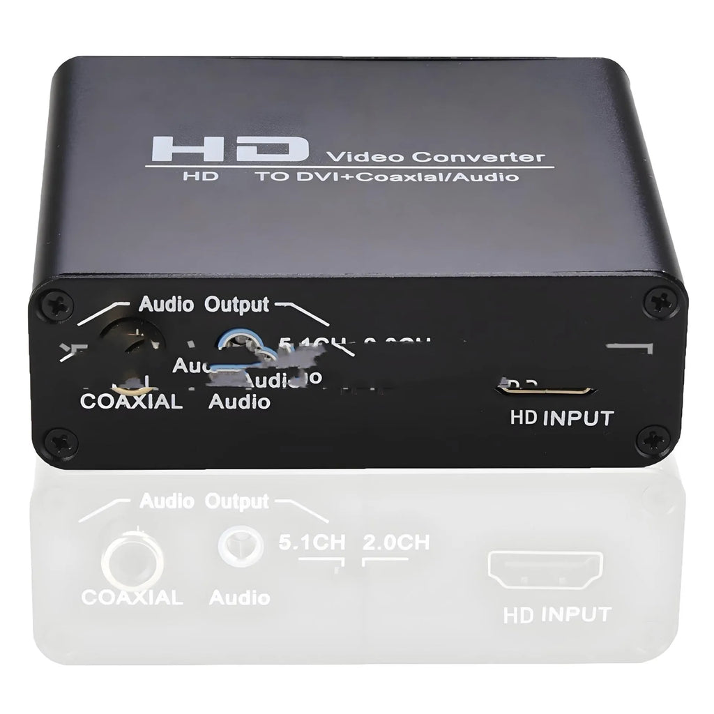 Black HDMI to DVI converter with coaxial audio output port and 1.5 metre cable