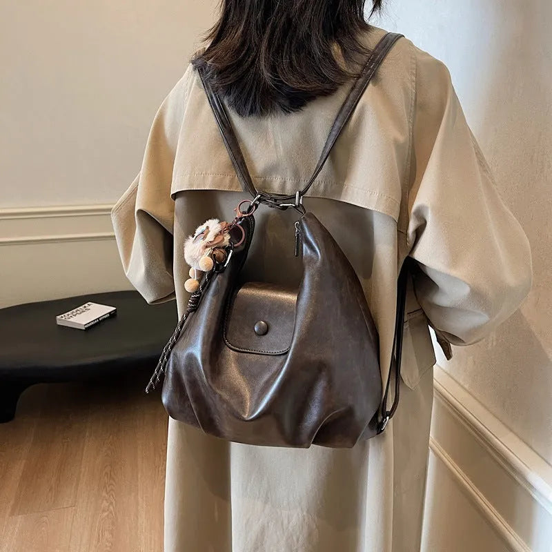 PU leather women's shoulder bag in urban simplicity style with mobile phone pocket internal organisation