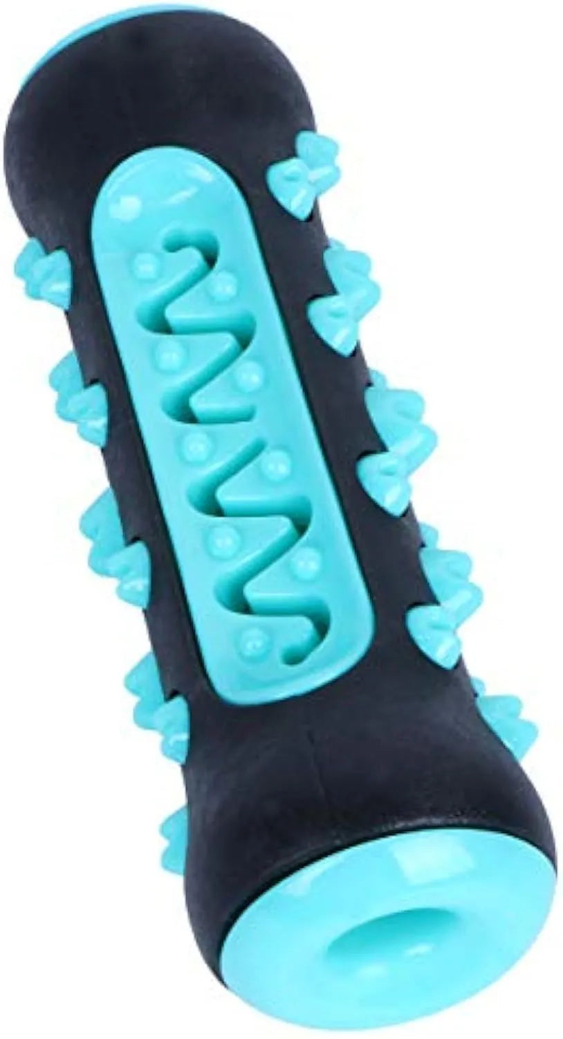 Natural rubber dog toothbrush chew toy in blue colour with textured cleaning surface