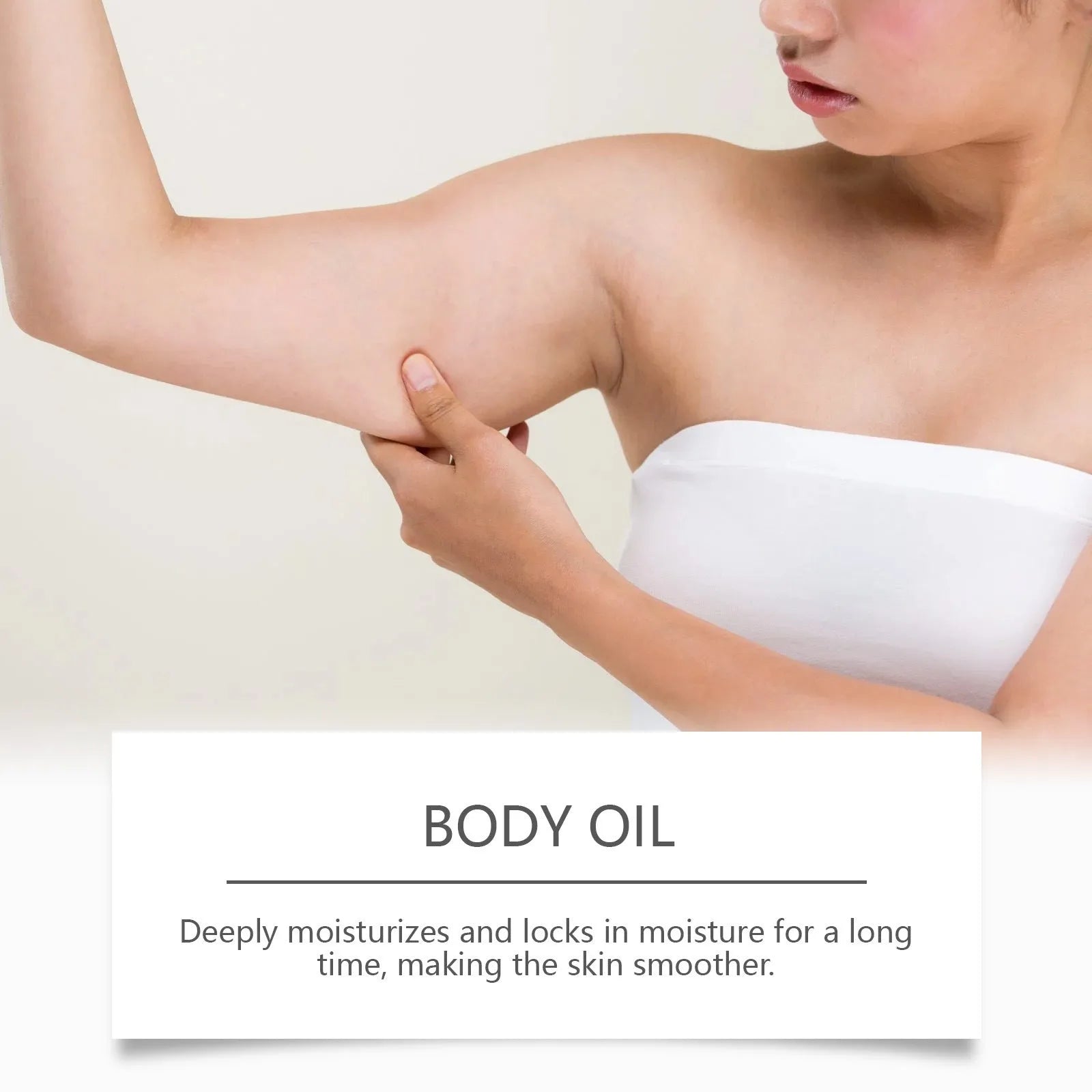 100ml body firming massage oil with vitamin E and rose oil in a white bottle