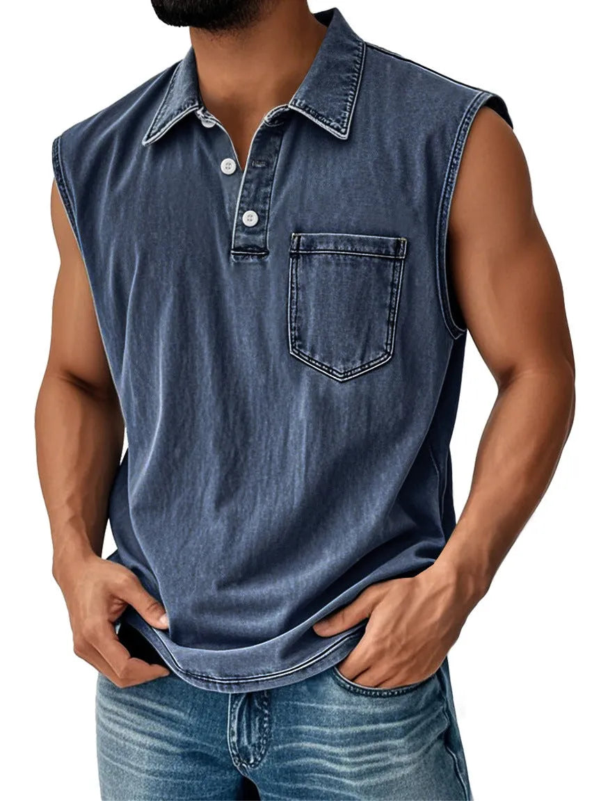3D digital print men's loose fit button polo shirt short sleeve in polyester fibre, front view