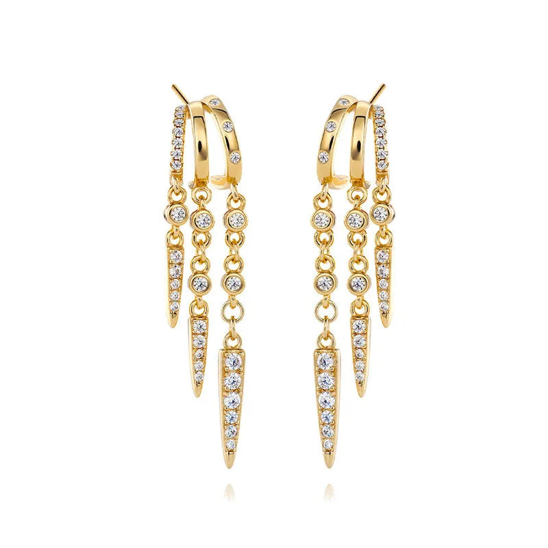925 silver geometric diamond overlay rivet earrings in 18K gold finish