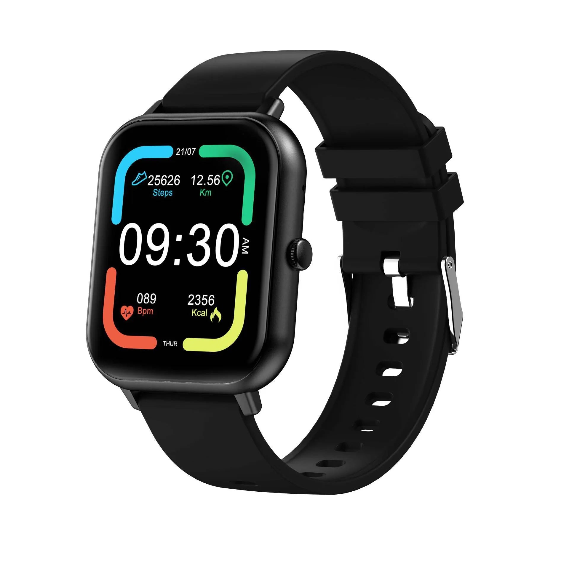 Bluetooth smart watch with heart rate monitor and step counter in black, silver, pink, or khaki colours