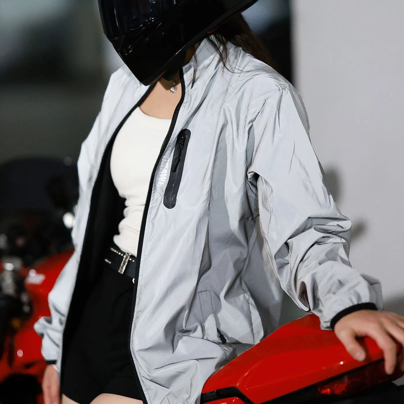 Silver waterproof polyester long sleeve coat with European sizing options S to 3XL