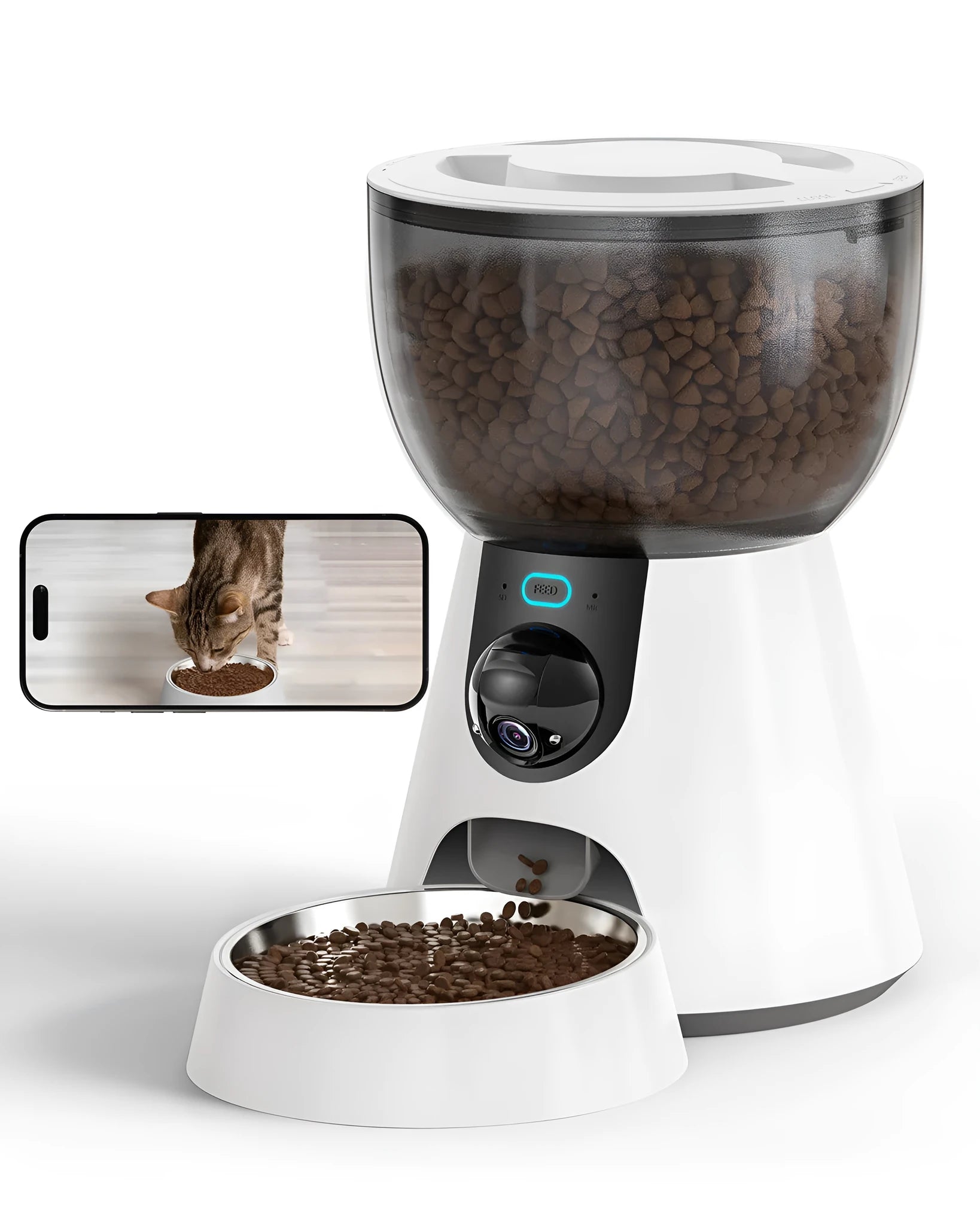 Automatic cat feeder with 1080P camera, 4L stainless steel tray, 5G WiFi, night vision