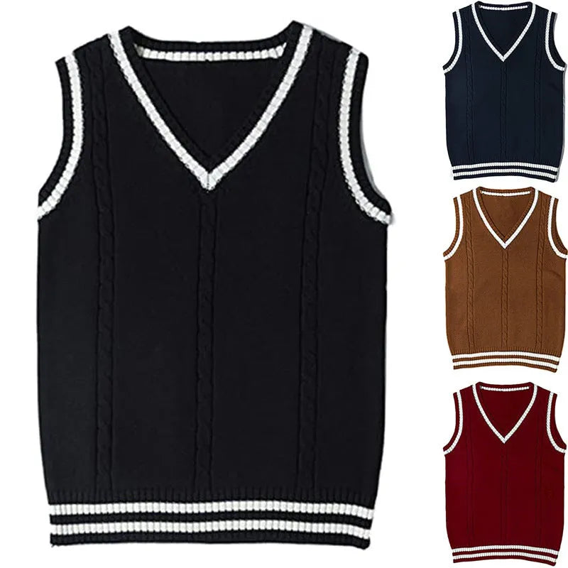 Women's slim fit V-neck knitted waistcoat sweater in acrylic fibre fabric, shown in wine red colour