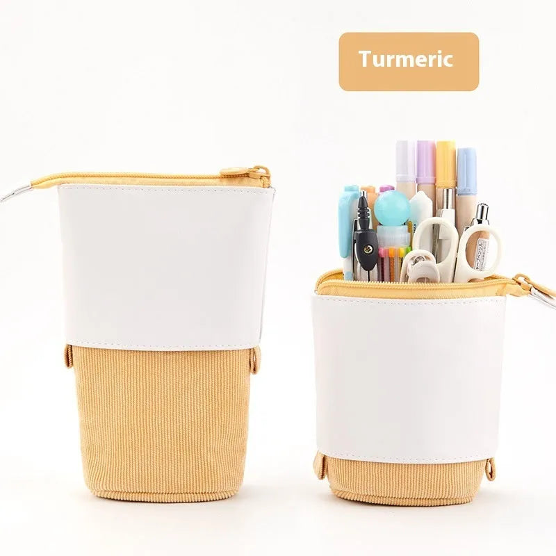 Corduroy drop-down telescopic stationery case in Korean style with six colour options