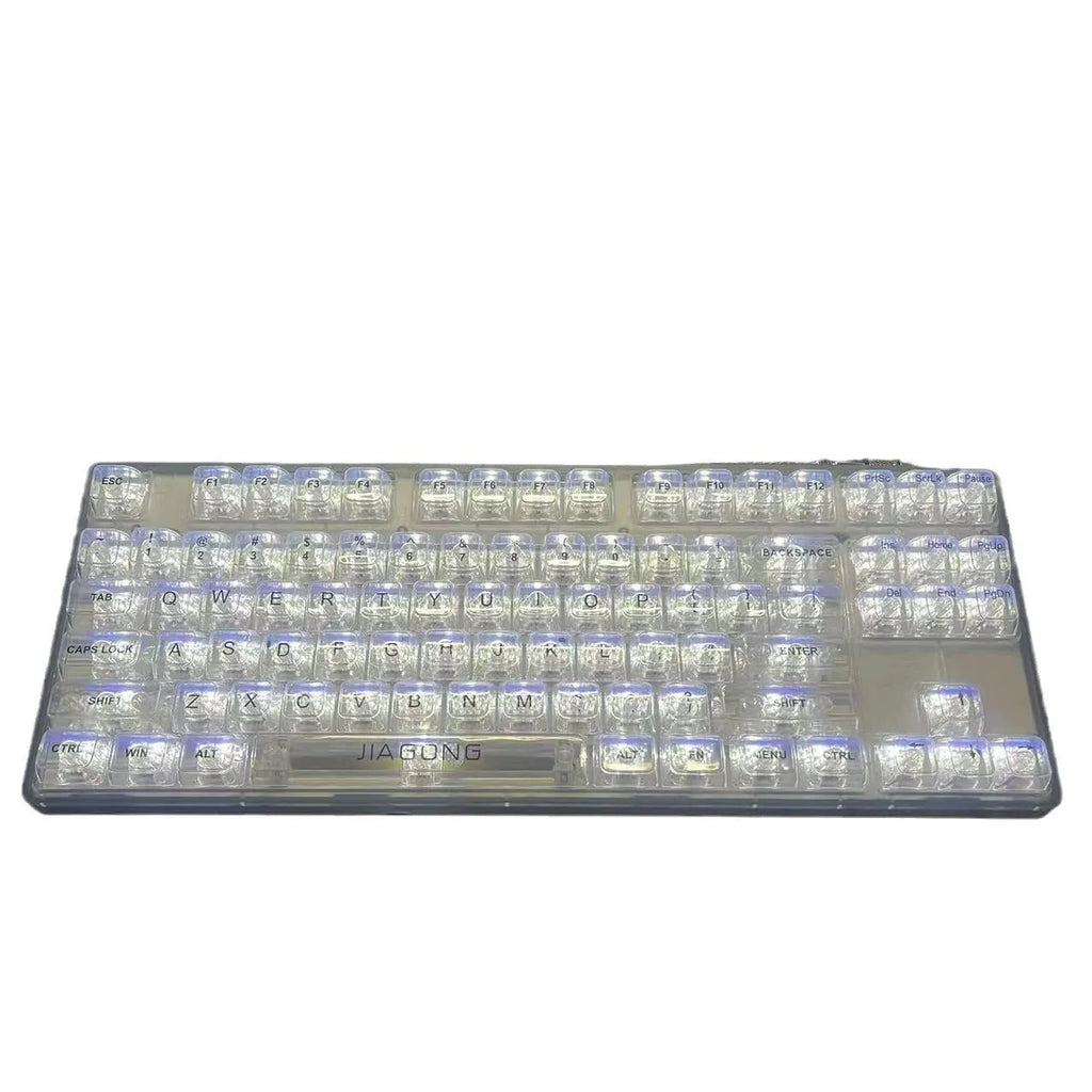 132 transparent plastic mechanical keyboard key caps laid out in full set
