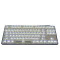 132 transparent plastic mechanical keyboard key caps laid out in full set