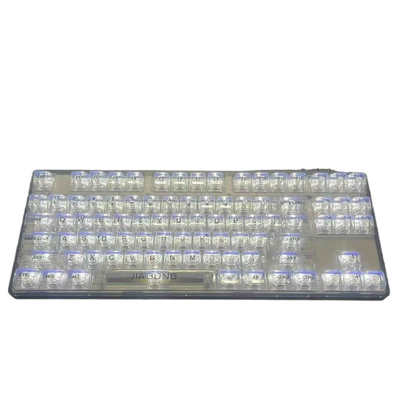 132 transparent plastic mechanical keyboard key caps laid out in full set