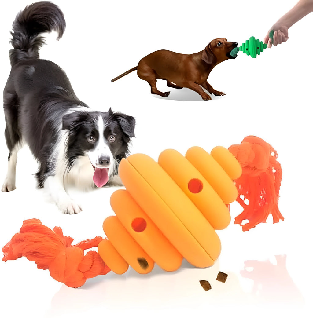 Green and yellow dog ball with rope toy for large breeds with treat dispenser