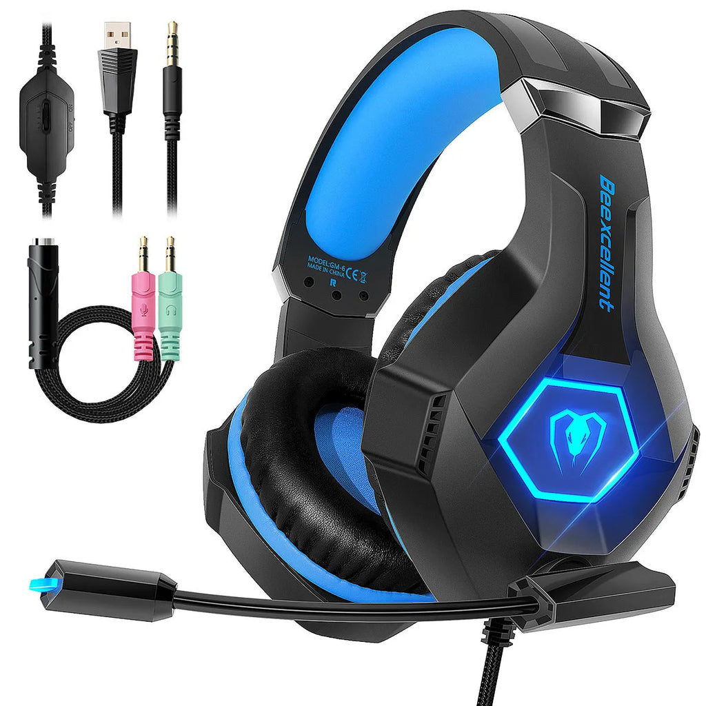 Thunder Wear luminous gaming headset with microphone, black blue colour with LED lights