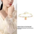 S925 silver gradient epoxy cherry blossom pendant Hetian jade beaded bracelet pink sweet style