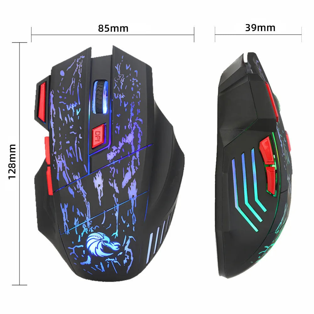 Water crack colourful luminous gaming mouse with USB cable and ergonomic design for desktop computers