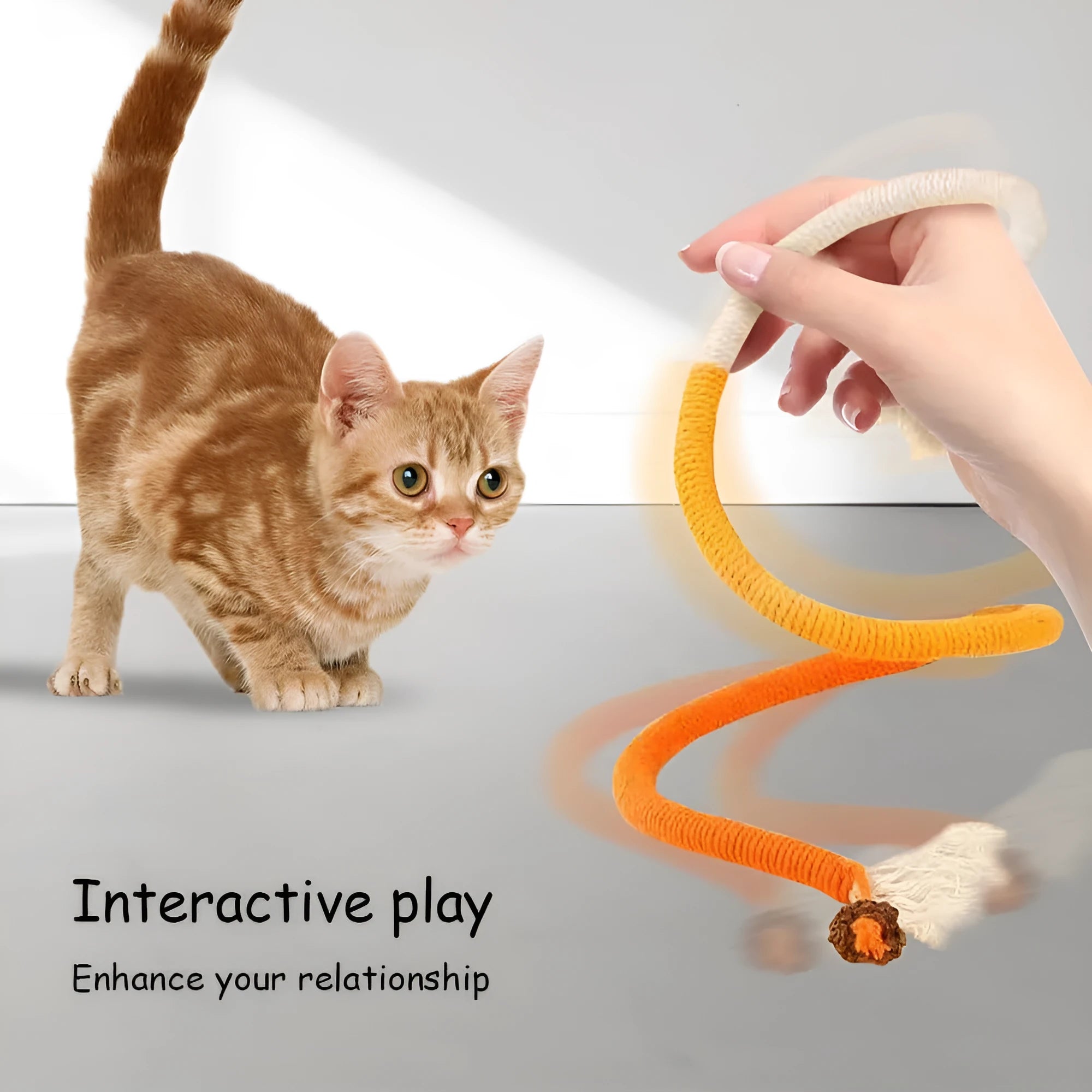 Cat bite rope toy made of cotton string, 70cm long, catnip-stuffed, available in purple, orange, or red with green colours