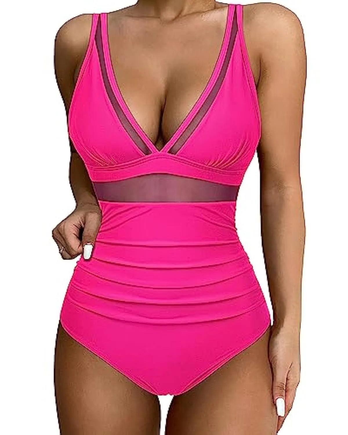 Women's high waist one-piece swimsuit in quick-drying polyester available in multiple colours and patterns