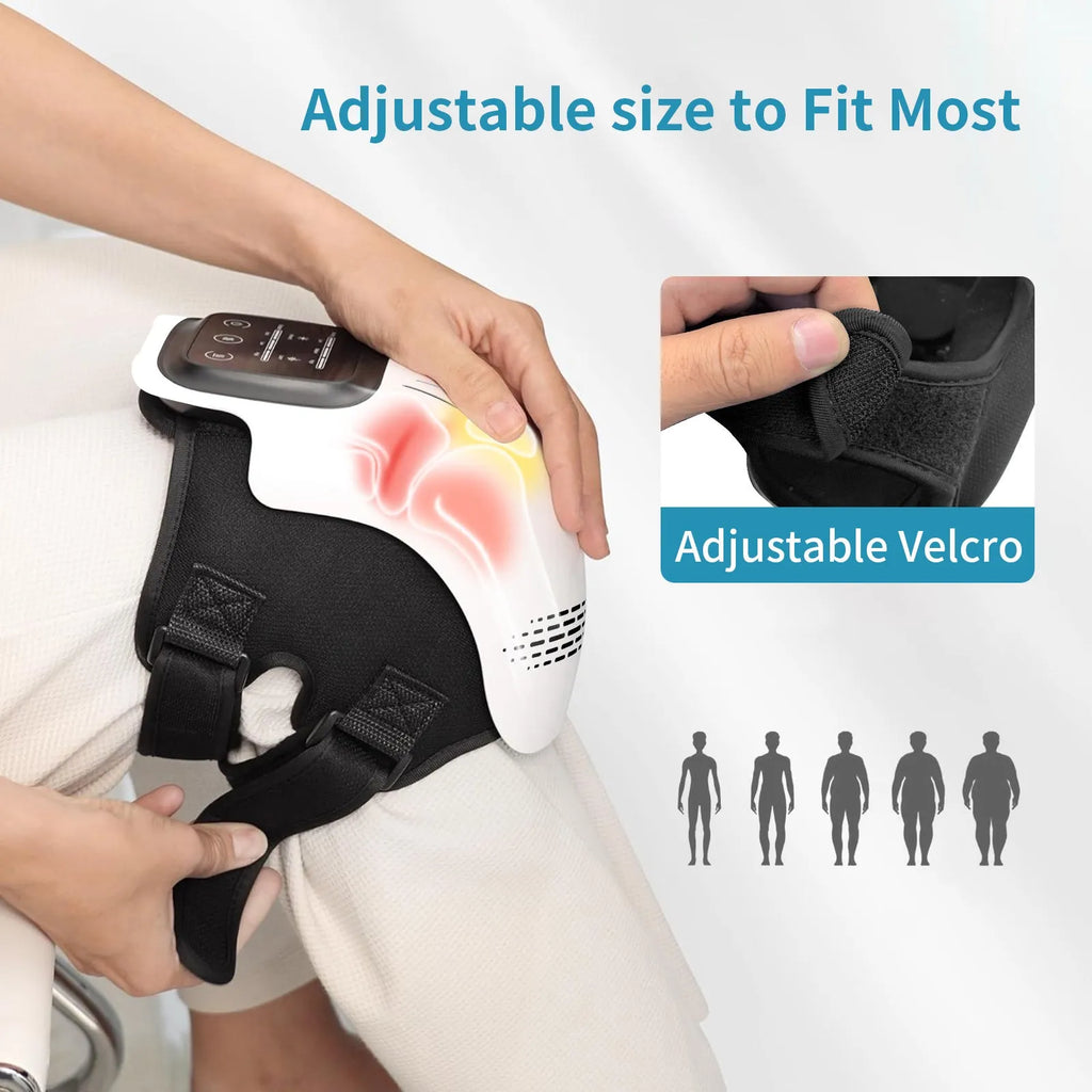 Intelligent electric knee massager in white colour with kneading, heating, infrared laser, and vibration functions
