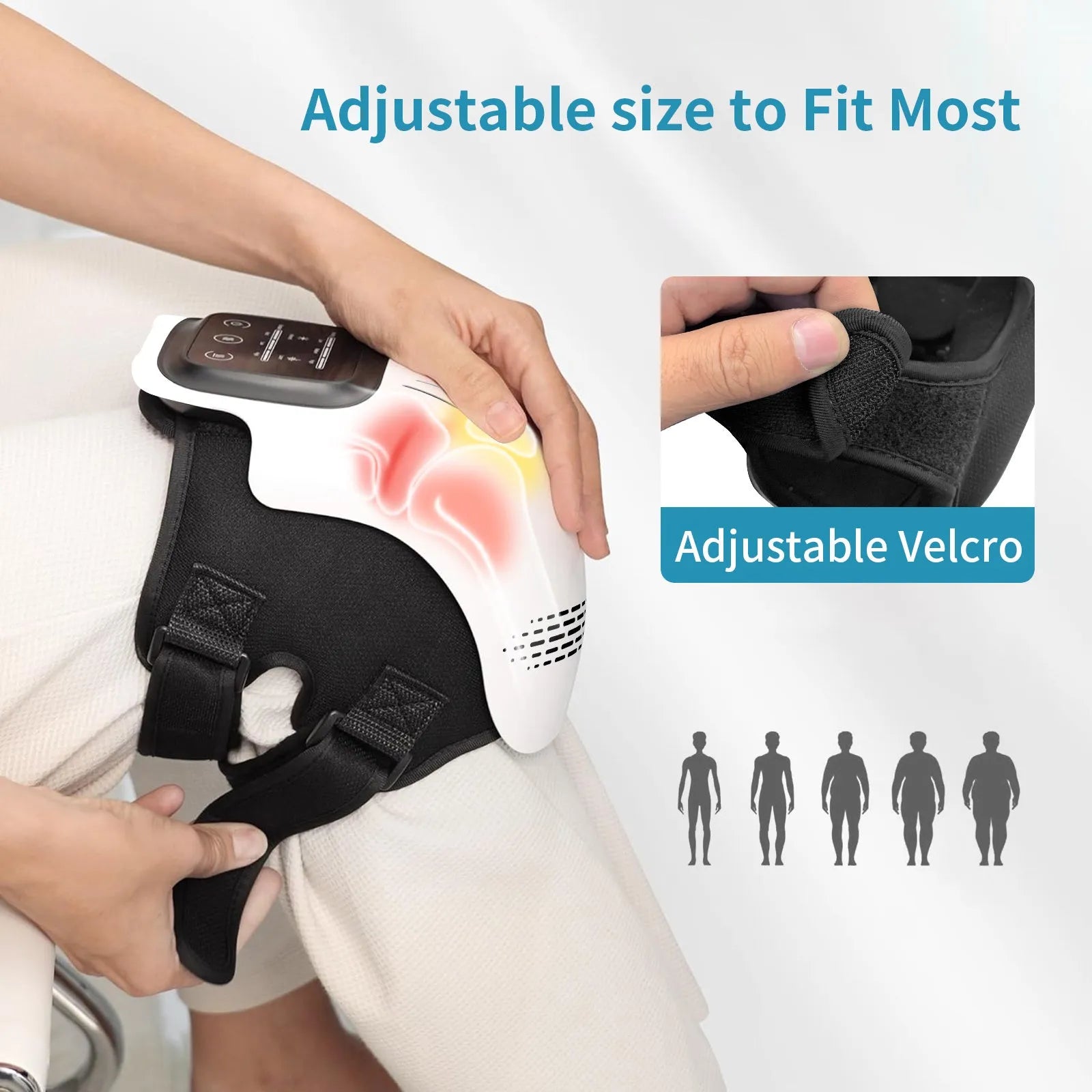 Intelligent electric knee massager in white colour with kneading, heating, infrared laser, and vibration functions