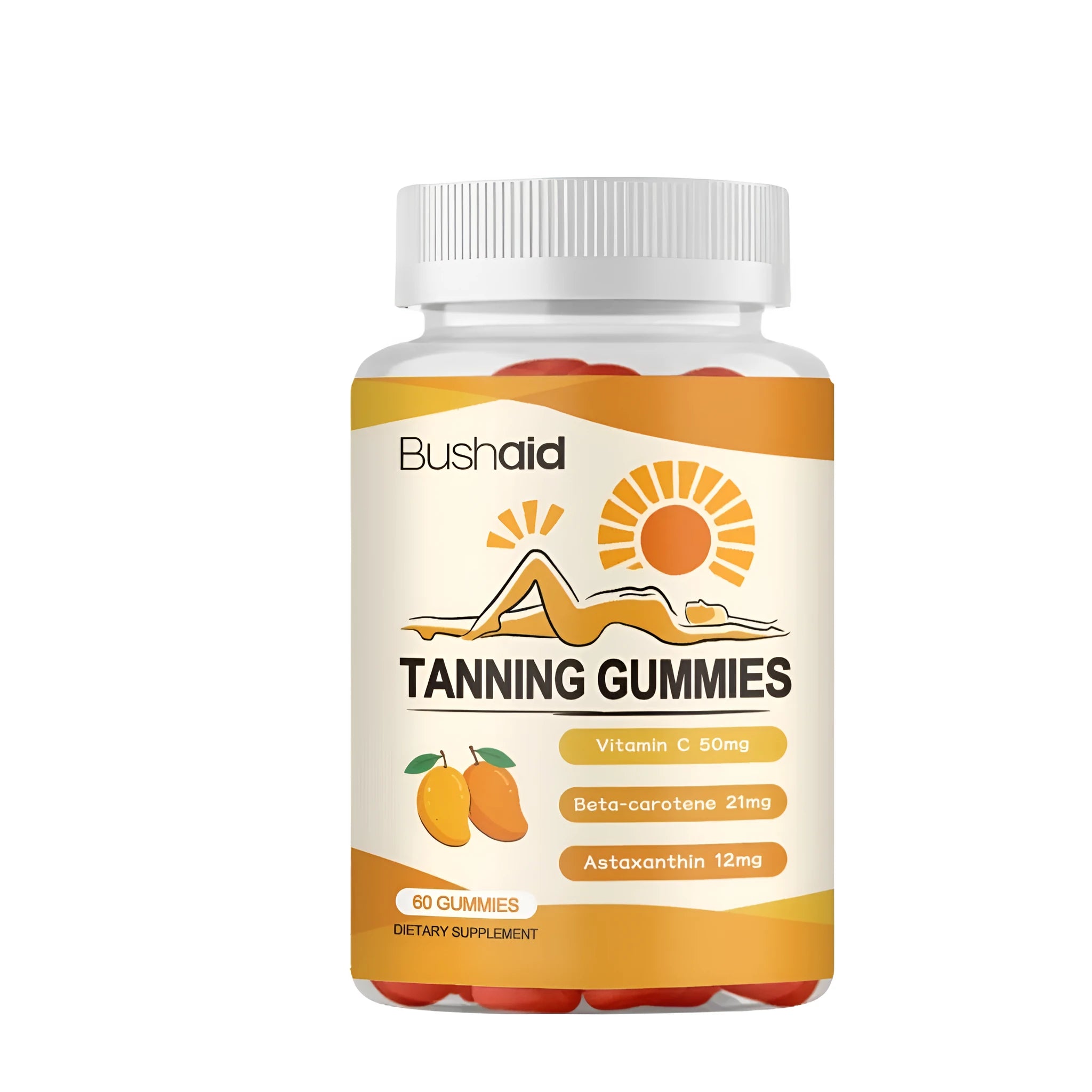 Meihei Gummies With White Caps bottle with 60 gummies, dietary supplement with astaxanthin and lycopene