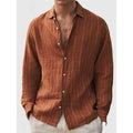 Long sleeve men's striped print shirt, 80 thread polyester, loose cardigan style, short sleeve, multiple colours